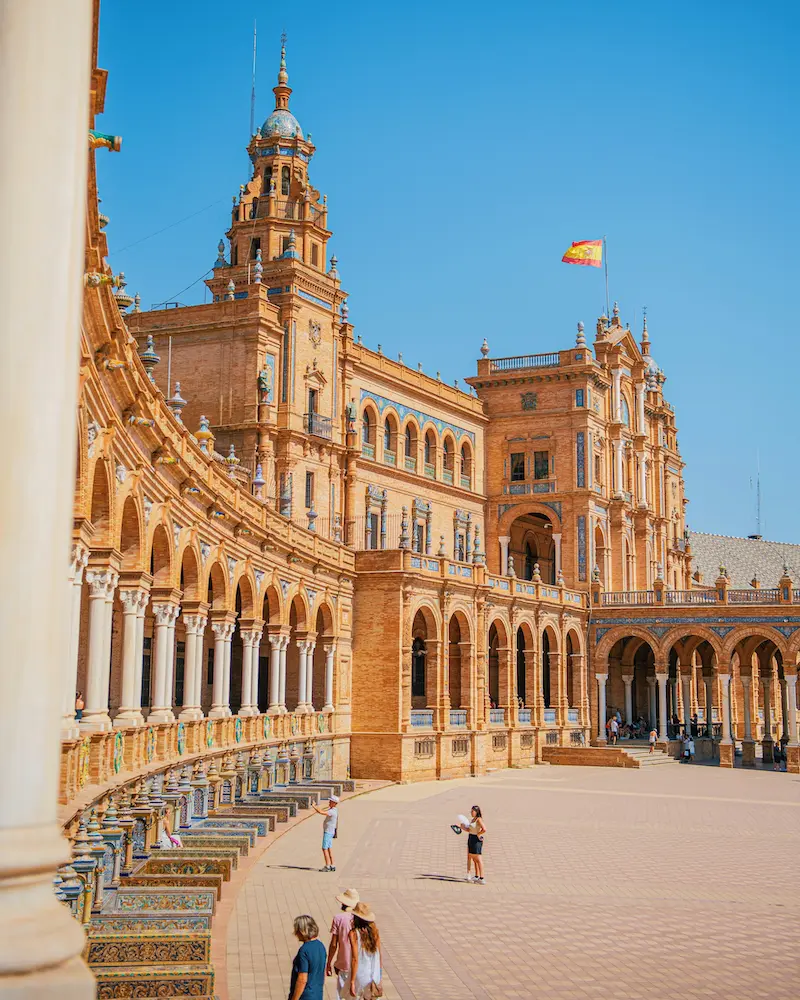 Beautiful view of Plaza de España in Seville with its iconic architecture