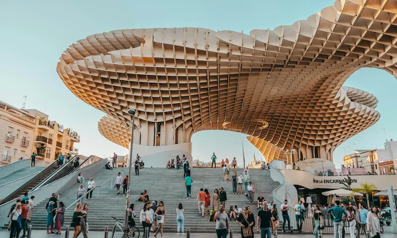 Modern Metropol Parasol structure (Las Setas) in Seville at sunset